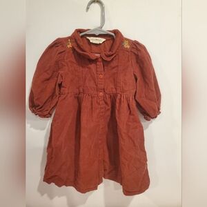 April Cornell 12-18 Month Corduroy Button-Front Dress with Embroidered Shoulders